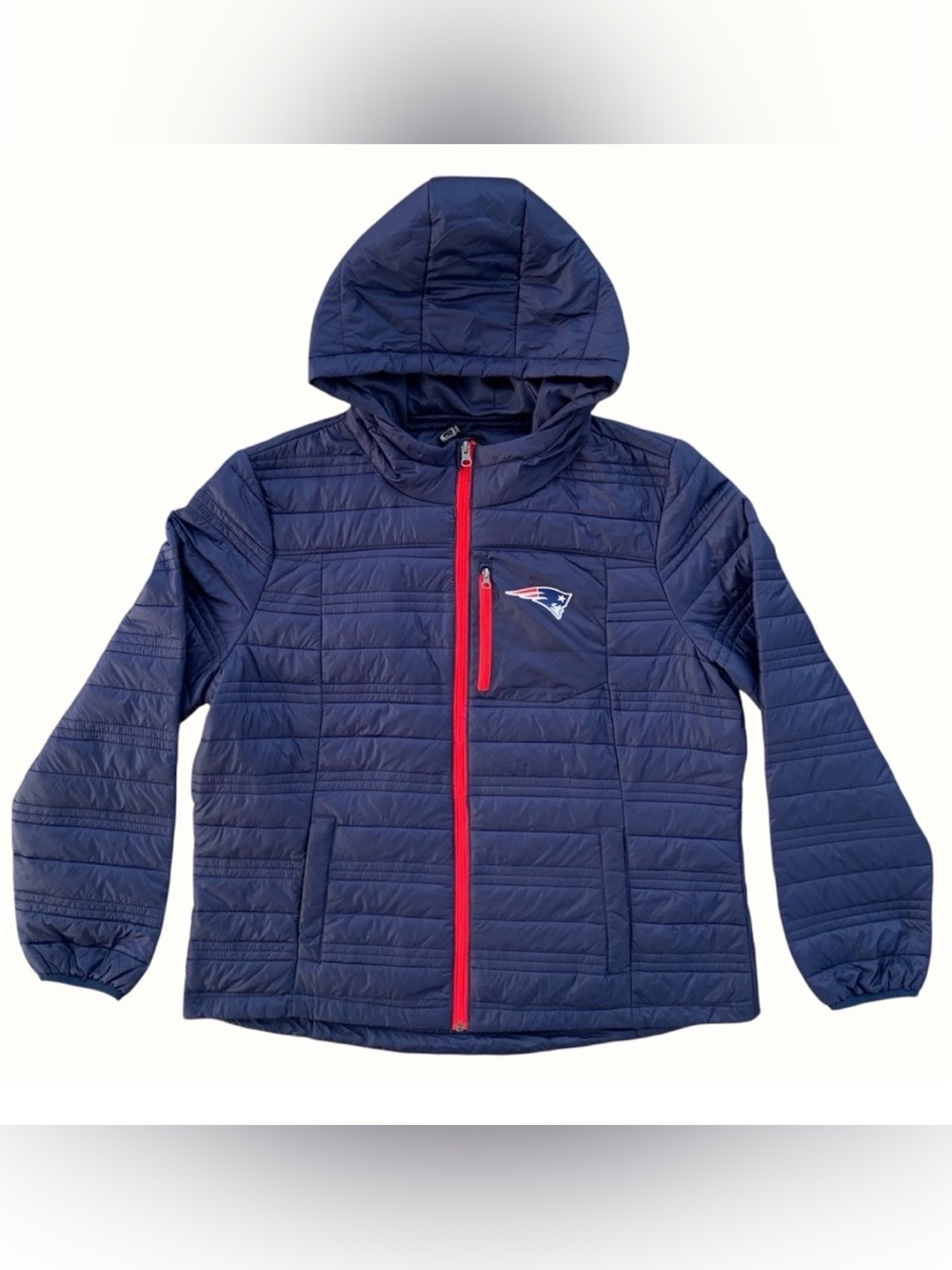 NFL New England Patriots Lightweight Hooded Zip Front Puff Jacket ~ Women’s XXL